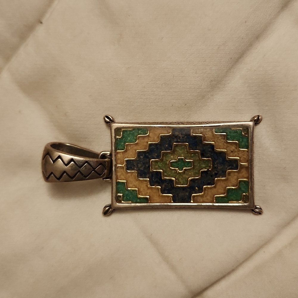 Carolyn Pollack Sterling Silver Blue Green Rectangle Pendant